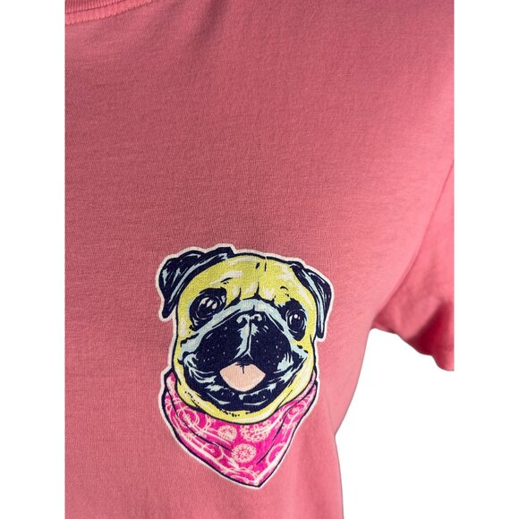 Women's Graphic Tee Sz L Pugs & Kisses Pink Benny & Belle Pug Dog Print - Picture 3 of 5